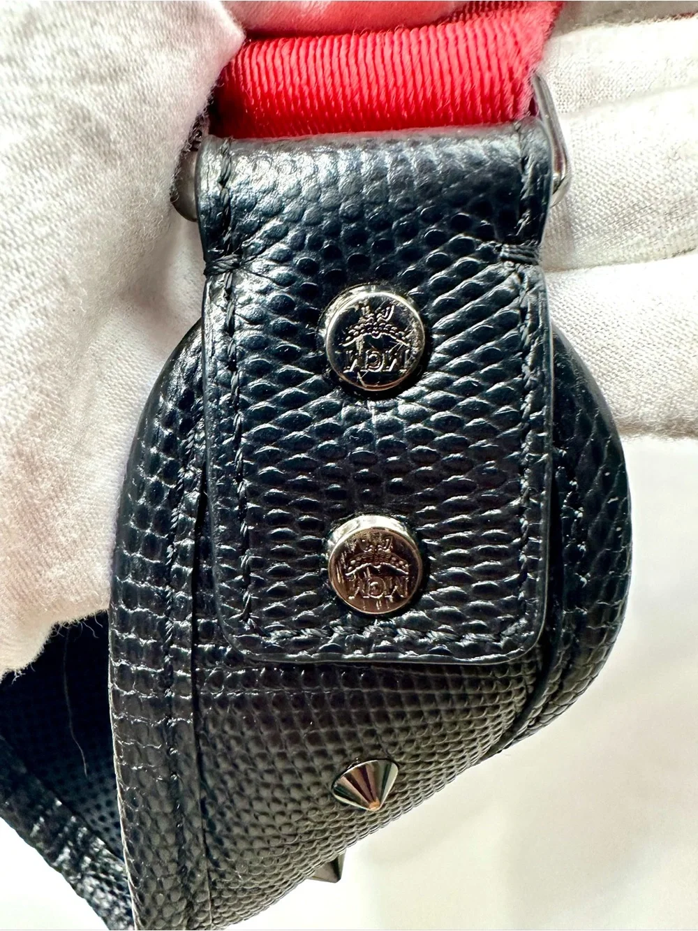 MCM Stark Red Leather Studded Backpack with Black Trim